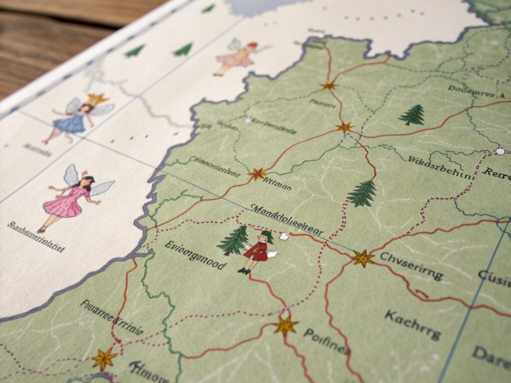 : Landkarte von NRW mit Markierungen für Standorte der Alltagsfeen